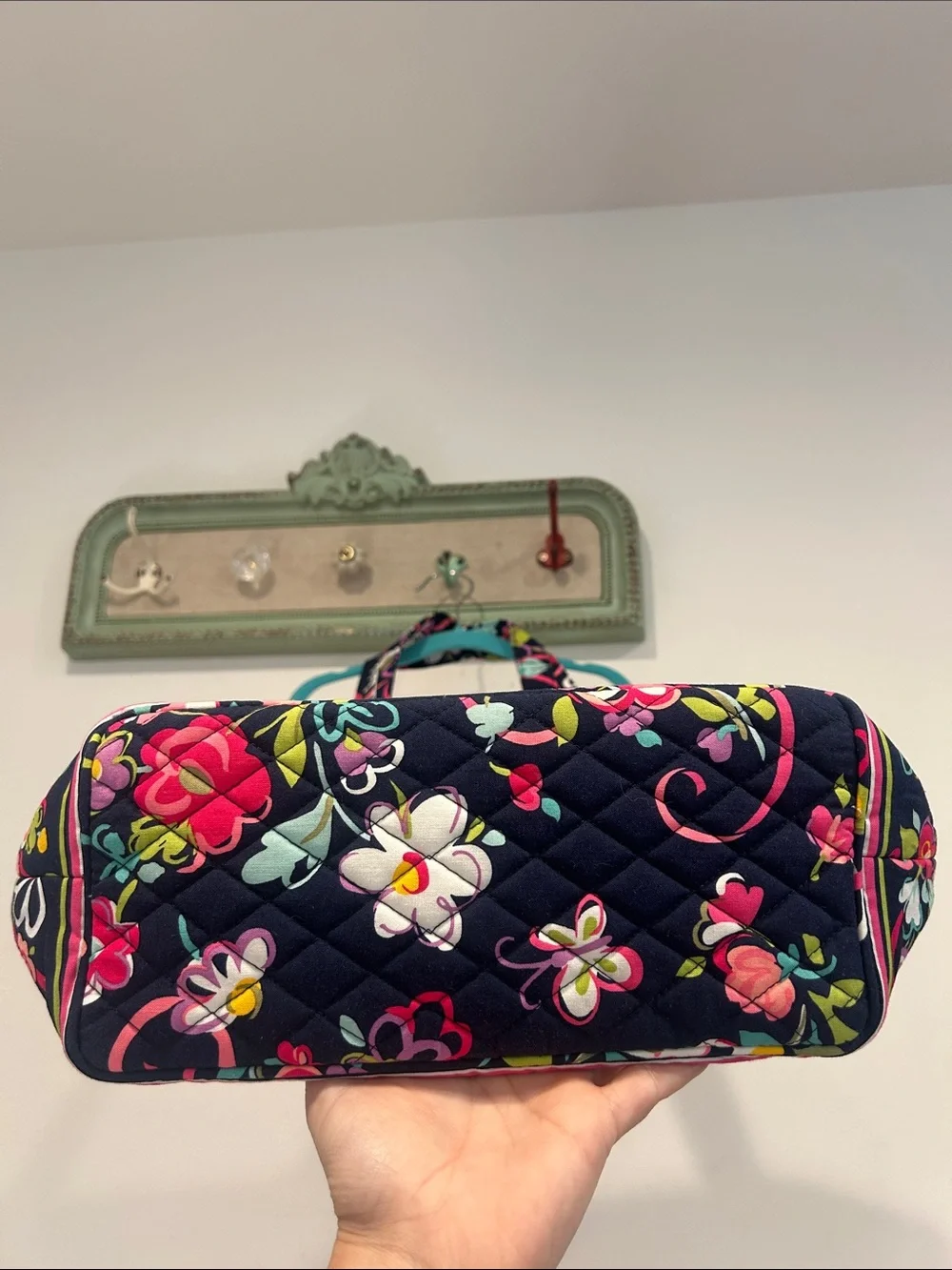 Vera Bradley Navy Laura Ribbons Multicolor Floral Quilted Shoulder Tote Bag New